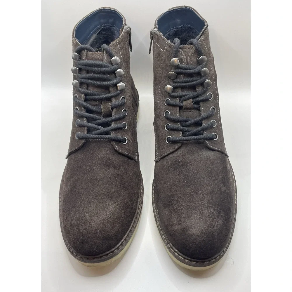 Crown Vintage Suede Ankle Boots Mens Sz 10 Brown Side Zip Laces Casual Classic